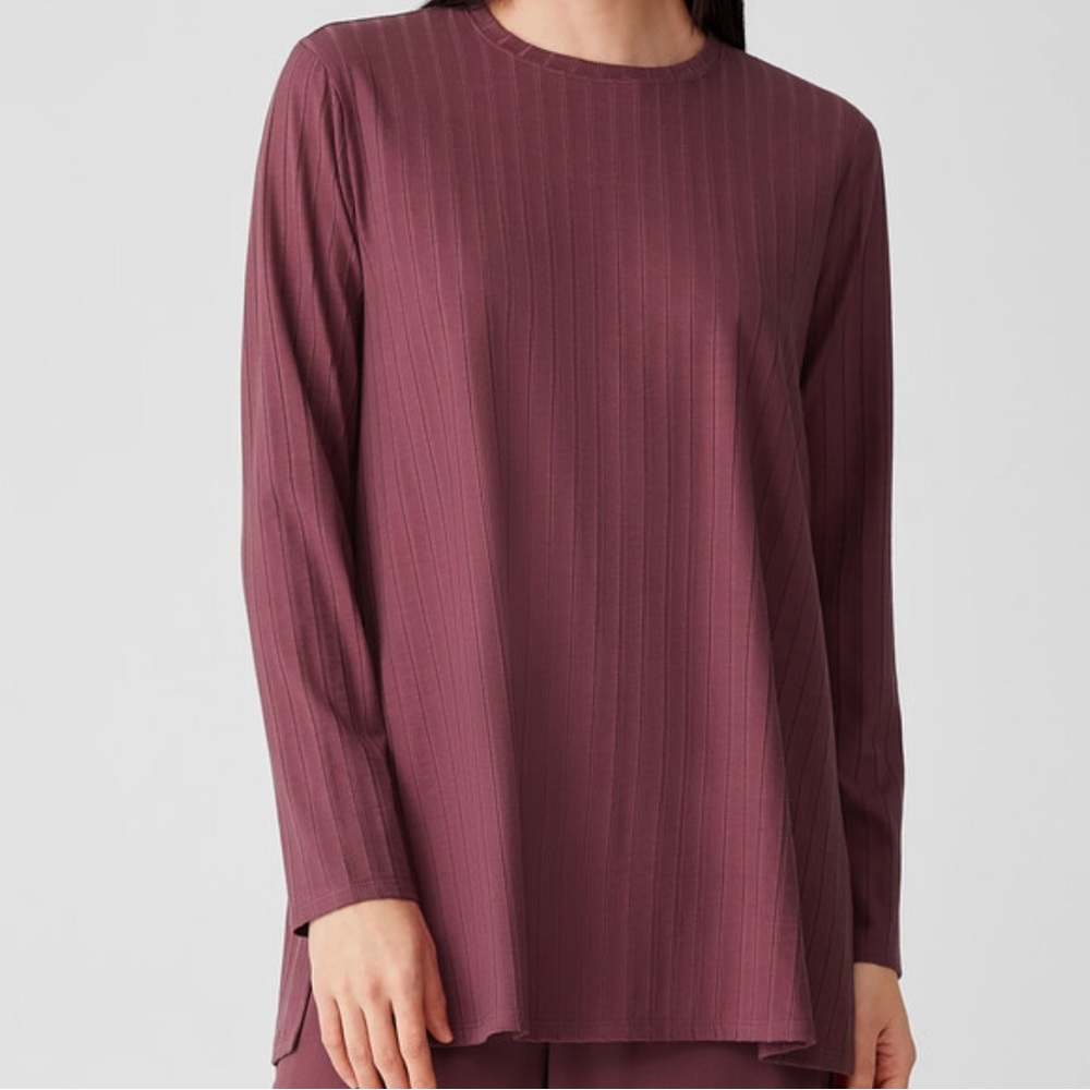 Eileen Fisher Ribbed Long Sleeve Tunic - Plum